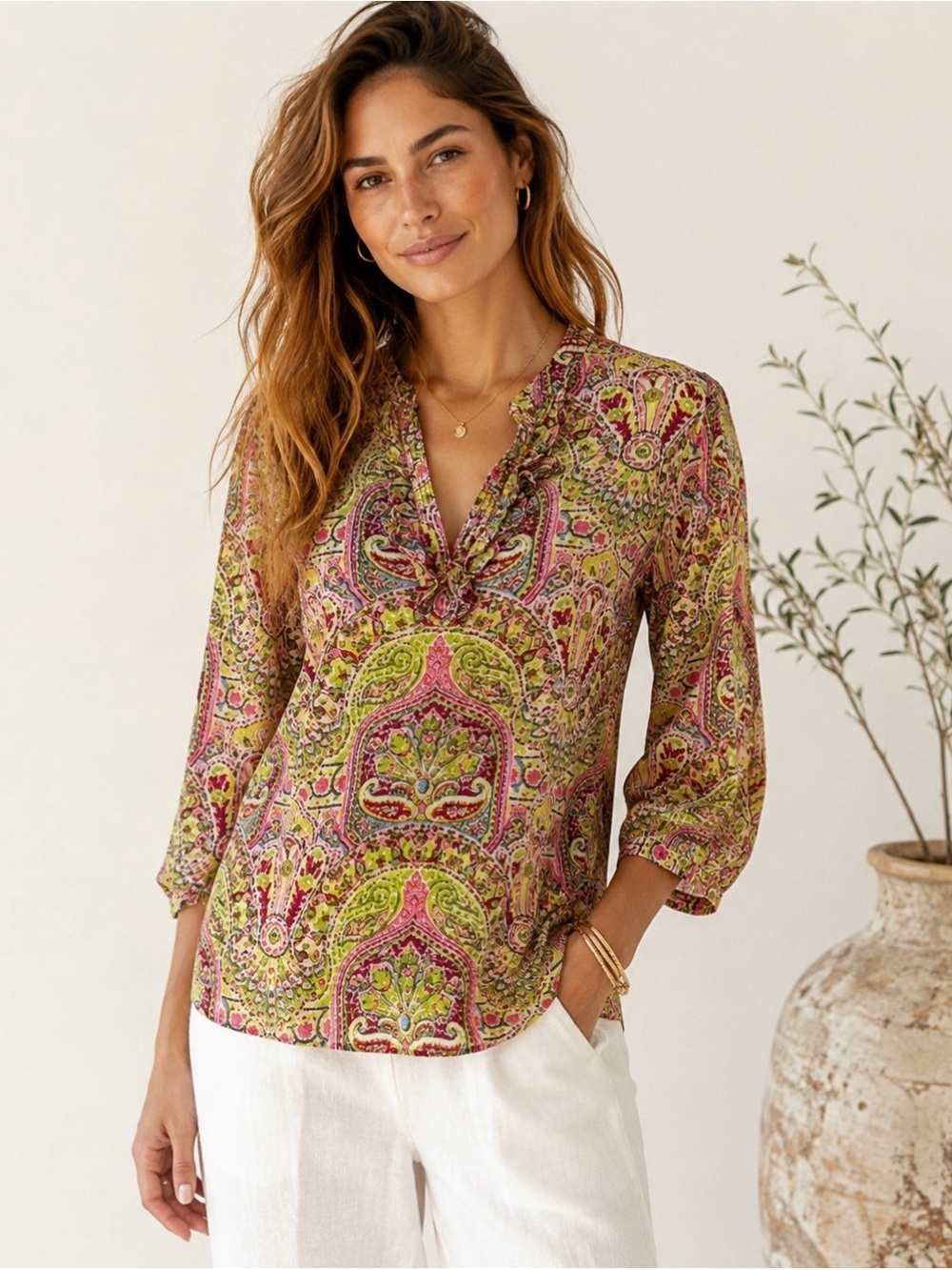 Talbots Top Blouse 100% Cotton Floral Boho
